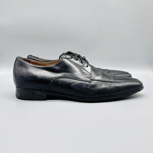 Santoni Shoes Mens 9.5 Black Leather Oxford Lace Up Dress Apron Toe Slip On